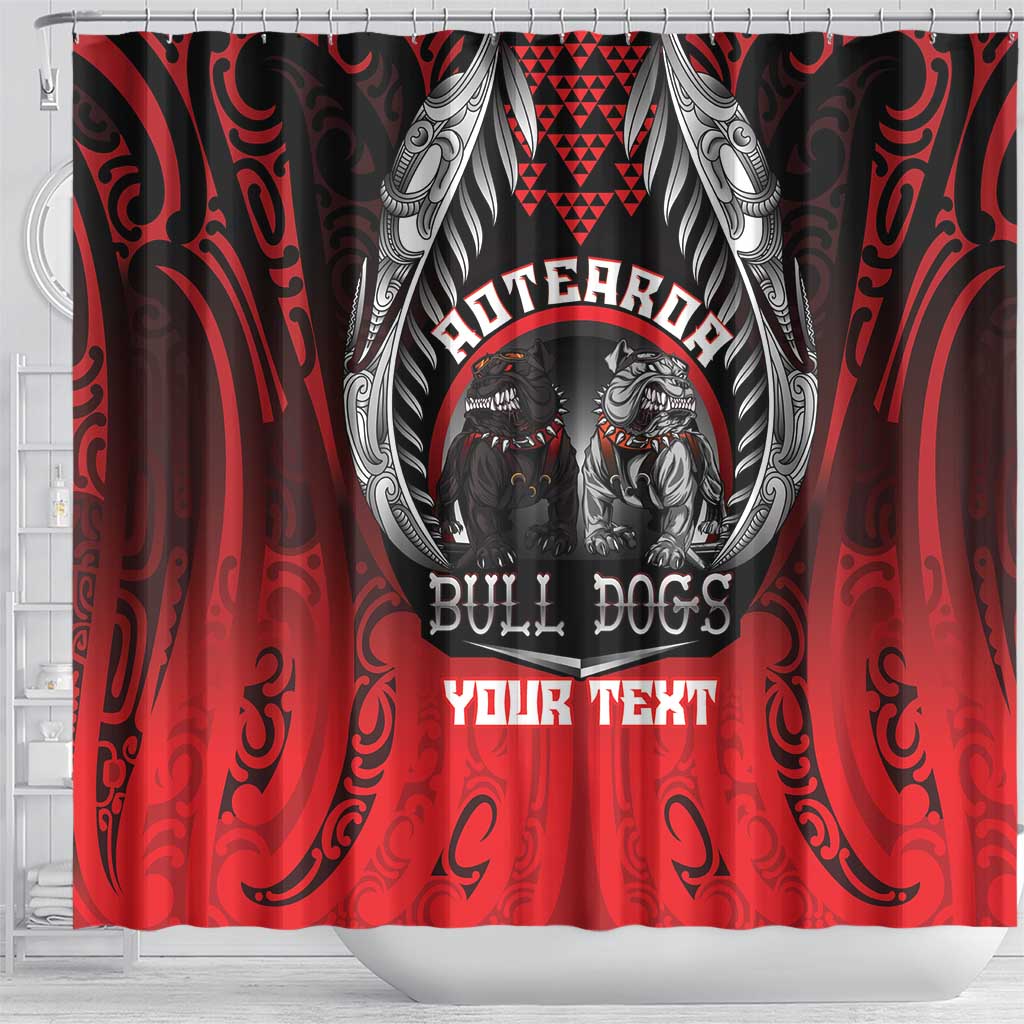 Aotearoa Bulldog Personalised Shower Curtain Maori Kowhaiwhai Motif