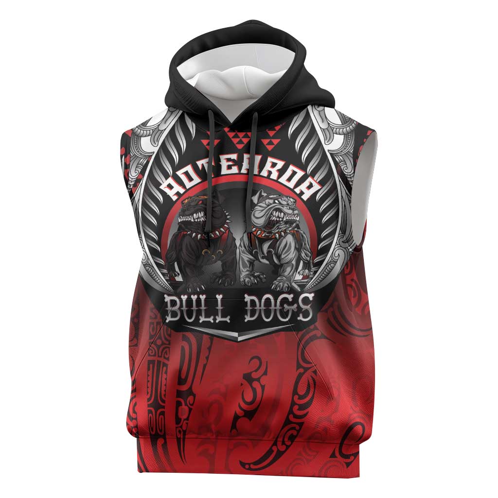 Aotearoa Bulldog Personalised Sleeveless Hoodie Maori Kowhaiwhai Motif - Polynesian Pride