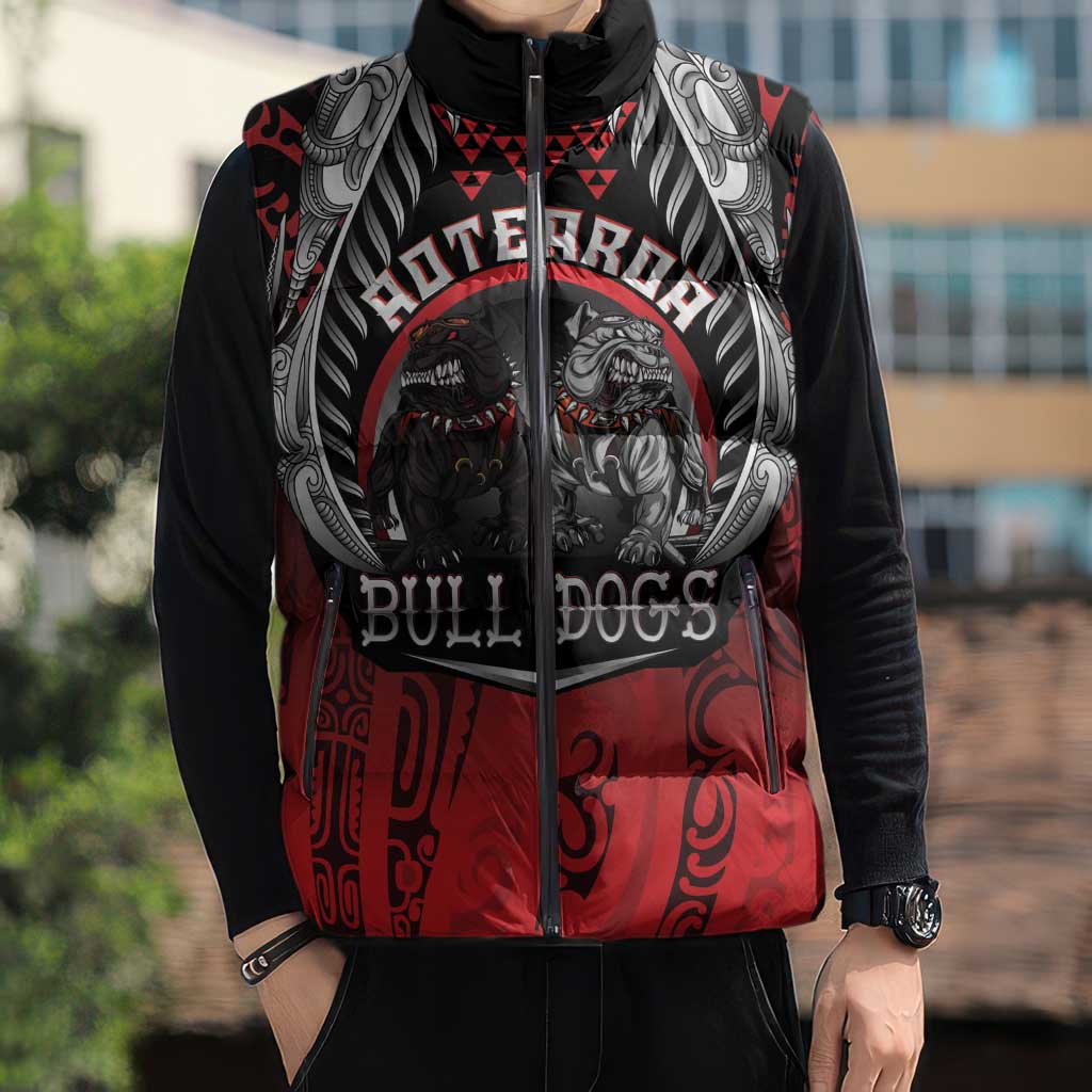 Aotearoa Bulldog Personalised Sleeveless Puffer Jacket Maori Kowhaiwhai Motif - Polynesian Pride