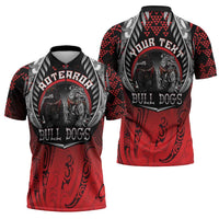 Aotearoa Bulldog Personalised Zipper Polo Shirt Maori Kowhaiwhai Motif - Polynesian Pride