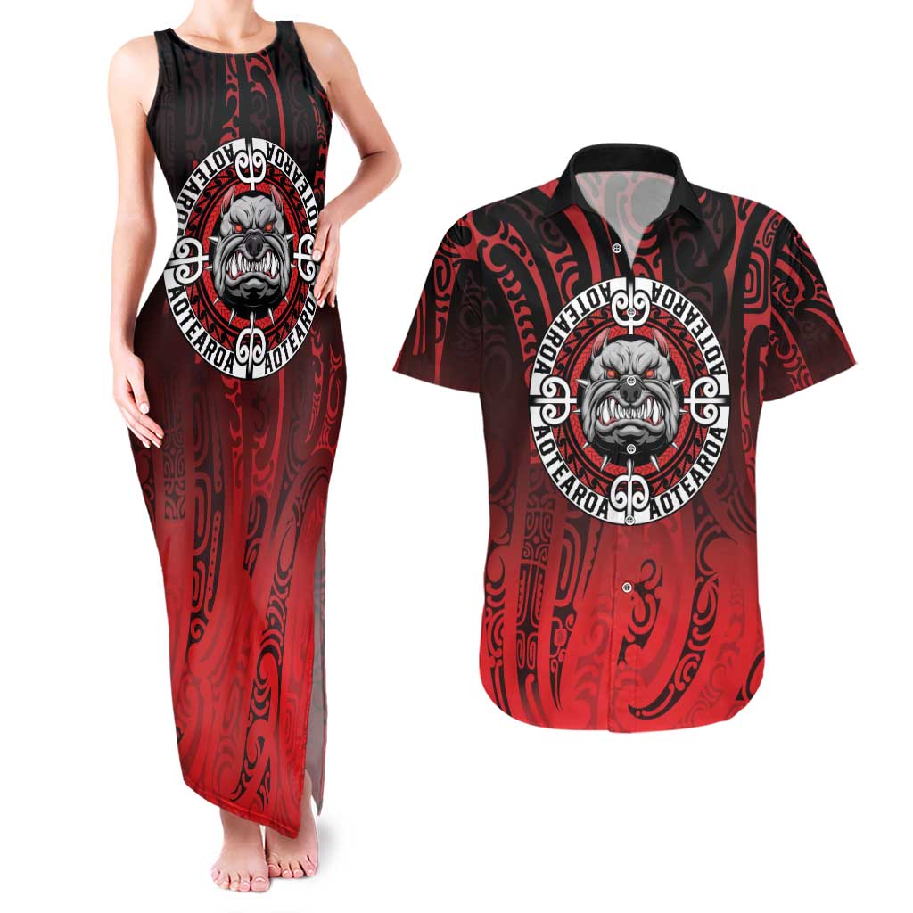 Aotearoa Bulldog Couples Matching Tank Maxi Dress and Hawaiian Shirt New Zealand Kowhaiwhai Tribal