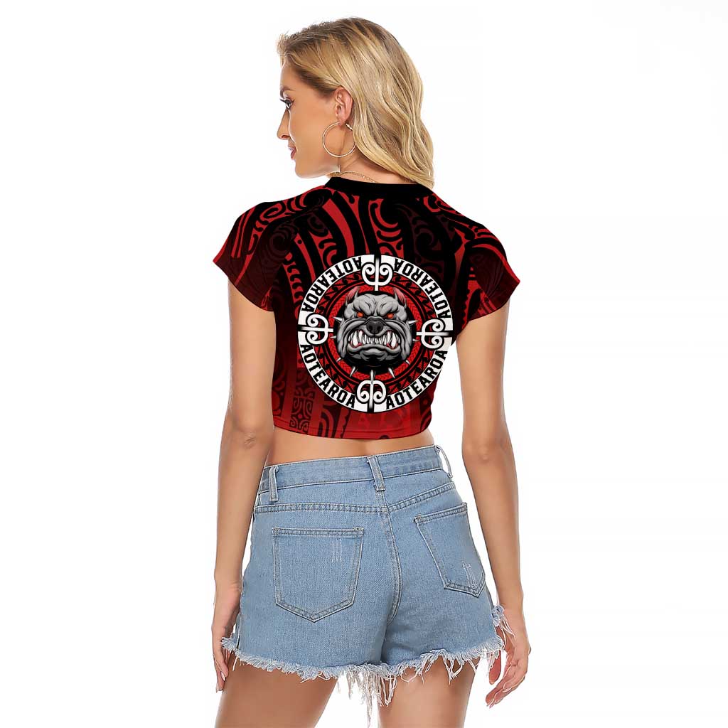 Aotearoa Bulldog Raglan Cropped T Shirt New Zealand Kowhaiwhai Tribal