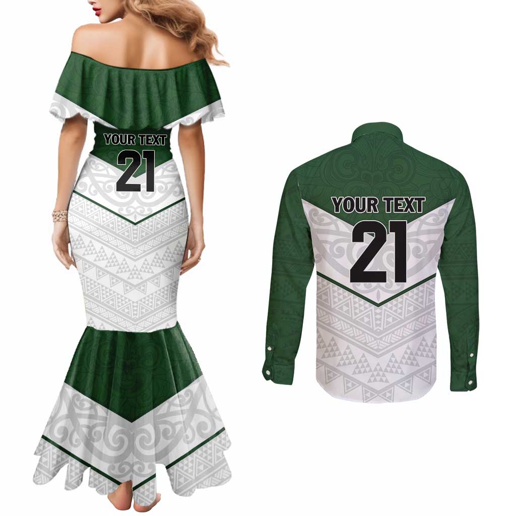 Custom New Zealand Maori Niho Taniwha Couples Matching Mermaid Dress and Long Sleeve Button Shirt