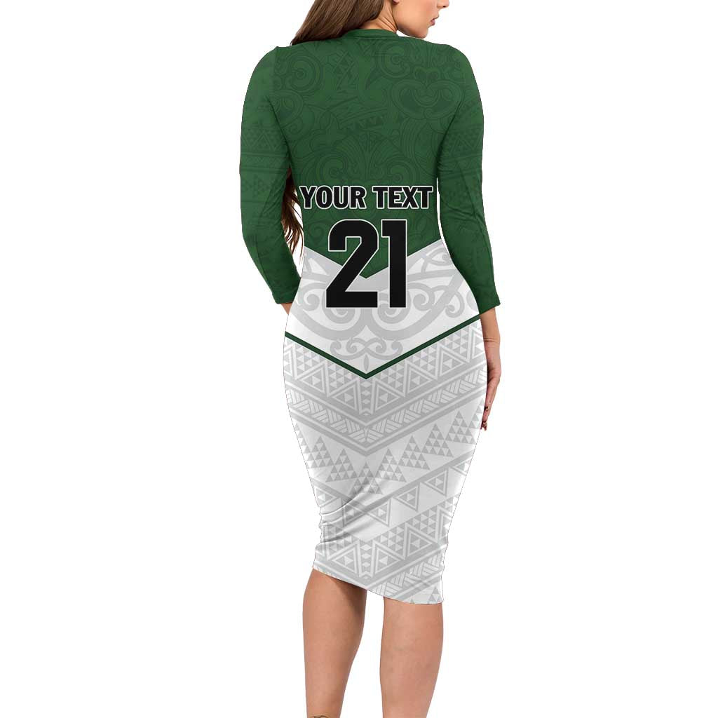 Custom New Zealand Maori Niho Taniwha Long Sleeve Bodycon Dress