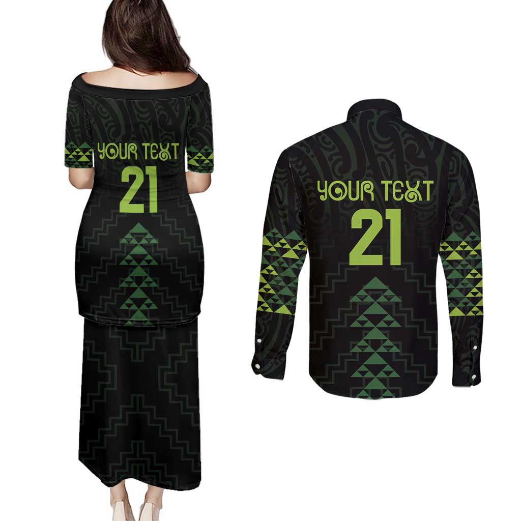 Custom New Zealand Maori Koru Koiri Motif Couples Matching Puletasi and Long Sleeve Button Shirt