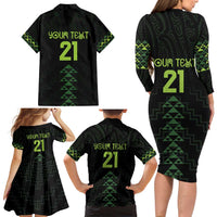 Custom New Zealand Maori Koru Koiri Motif Family Matching Long Sleeve Bodycon Dress and Hawaiian Shirt
