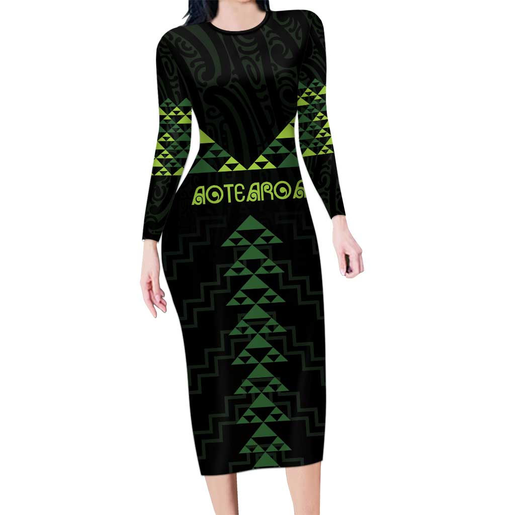 Custom New Zealand Maori Koru Koiri Motif Family Matching Long Sleeve Bodycon Dress and Hawaiian Shirt