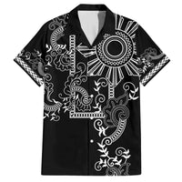 Filipino Sun Tribal Tattoo Family Matching Tank Maxi Dress and Hawaiian Shirt Philippines Inspired Barong Simple Black