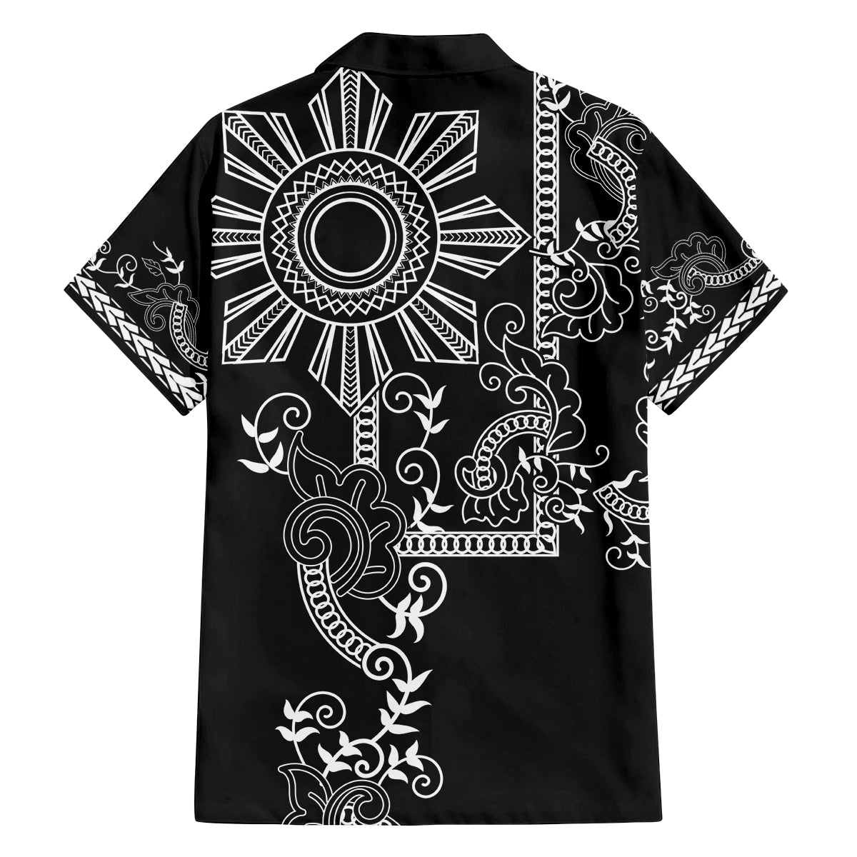Filipino Sun Tribal Tattoo Family Matching Tank Maxi Dress and Hawaiian Shirt Philippines Inspired Barong Simple Black
