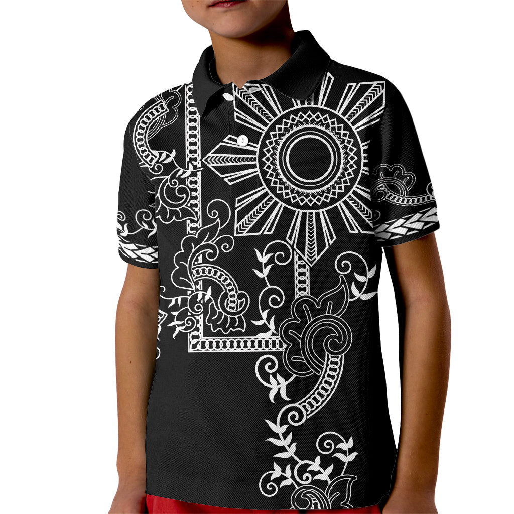 Filipino Sun Tribal Tattoo Kid Polo Shirt Philippines Inspired Barong Simple Black