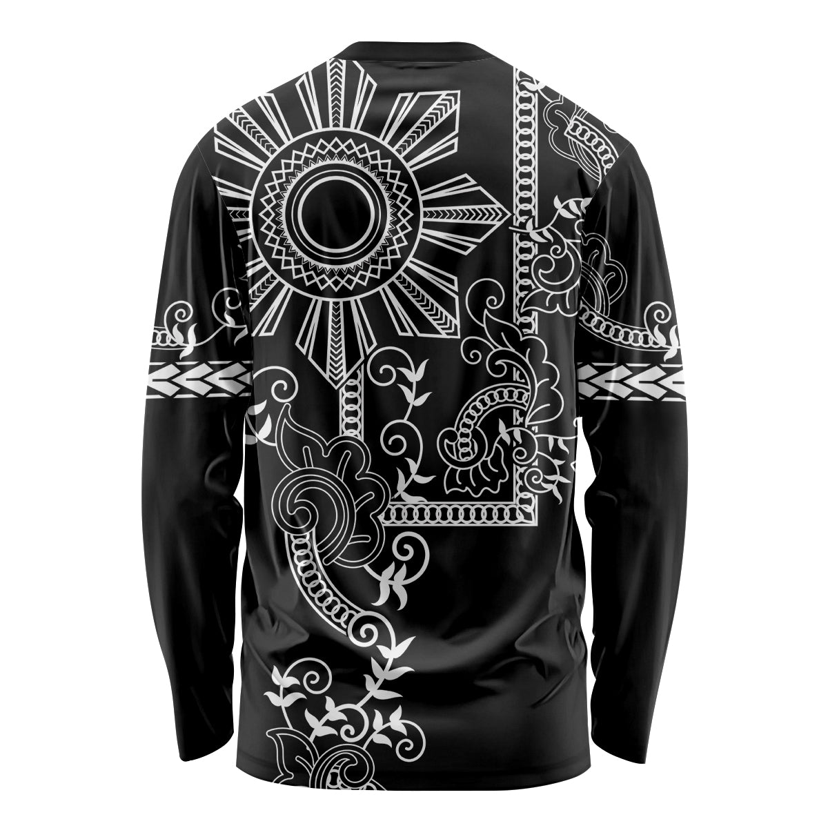 Filipino Sun Tribal Tattoo Long Sleeve Shirt Philippines Inspired Barong Simple Black