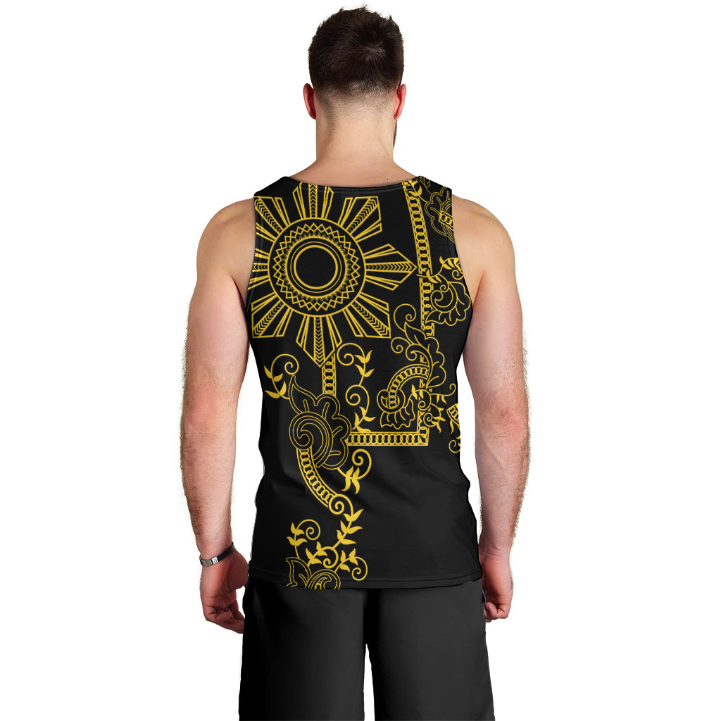 Filipino Sun Tribal Tattoo Men Tank Top Philippines Inspired Barong Simple Gold