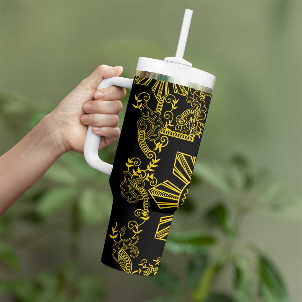 Filipino Sun Tribal Tattoo Tumbler With Handle Philippines Inspired Barong Simple Gold