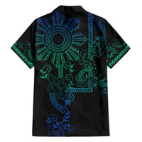 Filipino Sun Tribal Tattoo Family Matching Tank Maxi Dress and Hawaiian Shirt Philippines Inspired Barong Blue Art