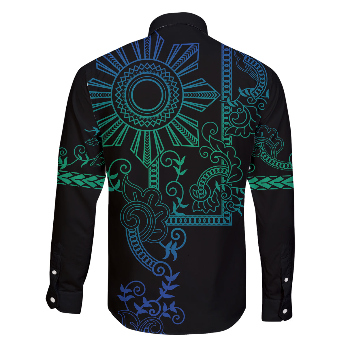 Filipino Sun Tribal Tattoo Family Matching Tank Maxi Dress and Hawaiian Shirt Philippines Inspired Barong Blue Art