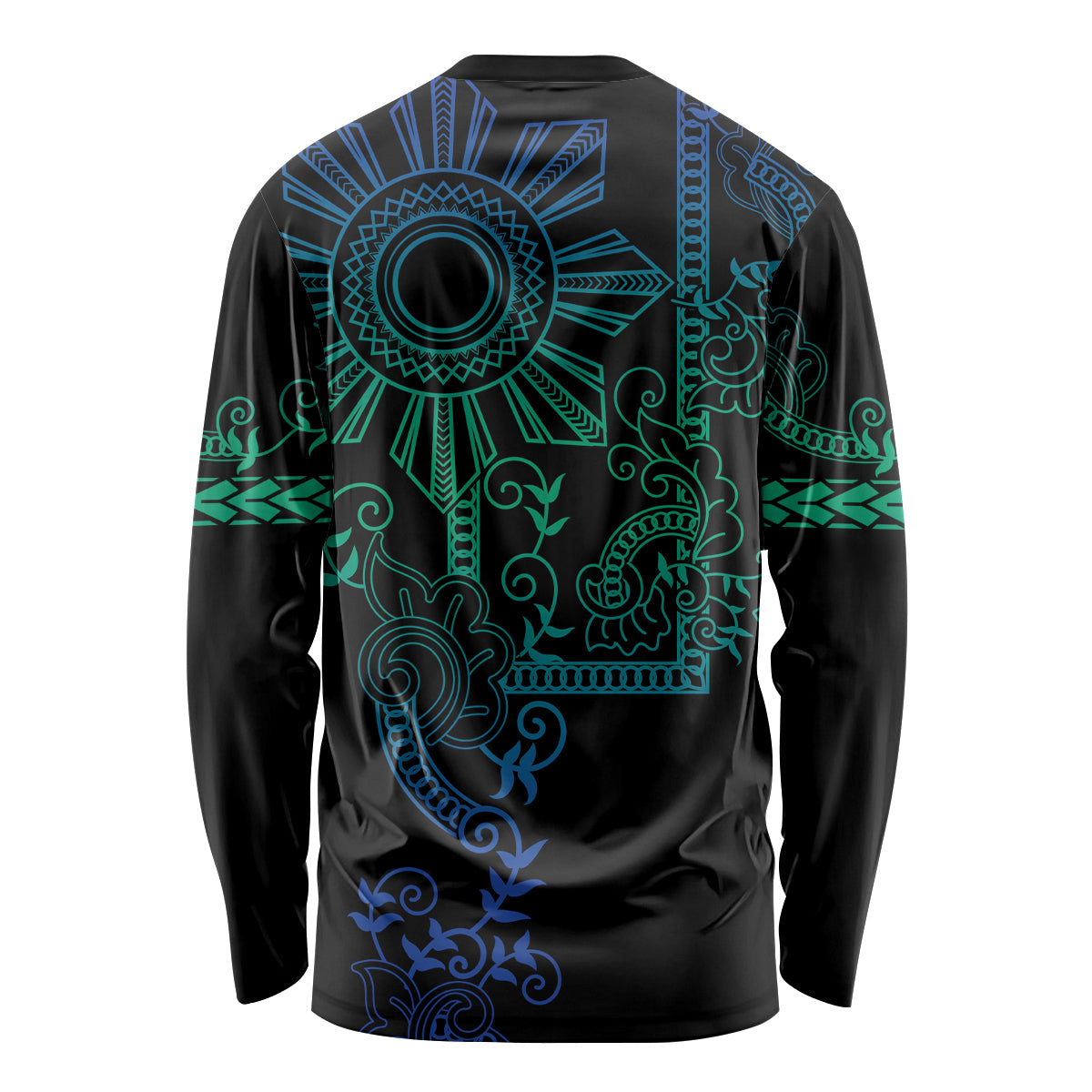 Filipino Sun Tribal Tattoo Long Sleeve Shirt Philippines Inspired Barong Blue Art