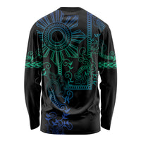 Filipino Sun Tribal Tattoo Long Sleeve Shirt Philippines Inspired Barong Blue Art