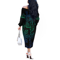 Filipino Sun Tribal Tattoo Off The Shoulder Long Sleeve Dress Philippines Inspired Barong Blue Art