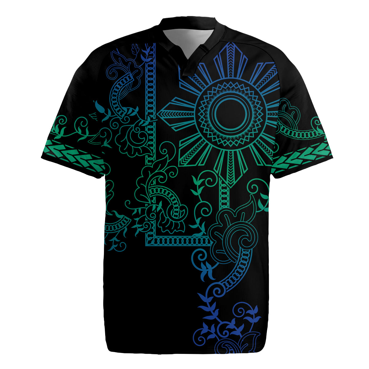 Filipino Sun Tribal Tattoo Rugby Jersey Philippines Inspired Barong Blue Art