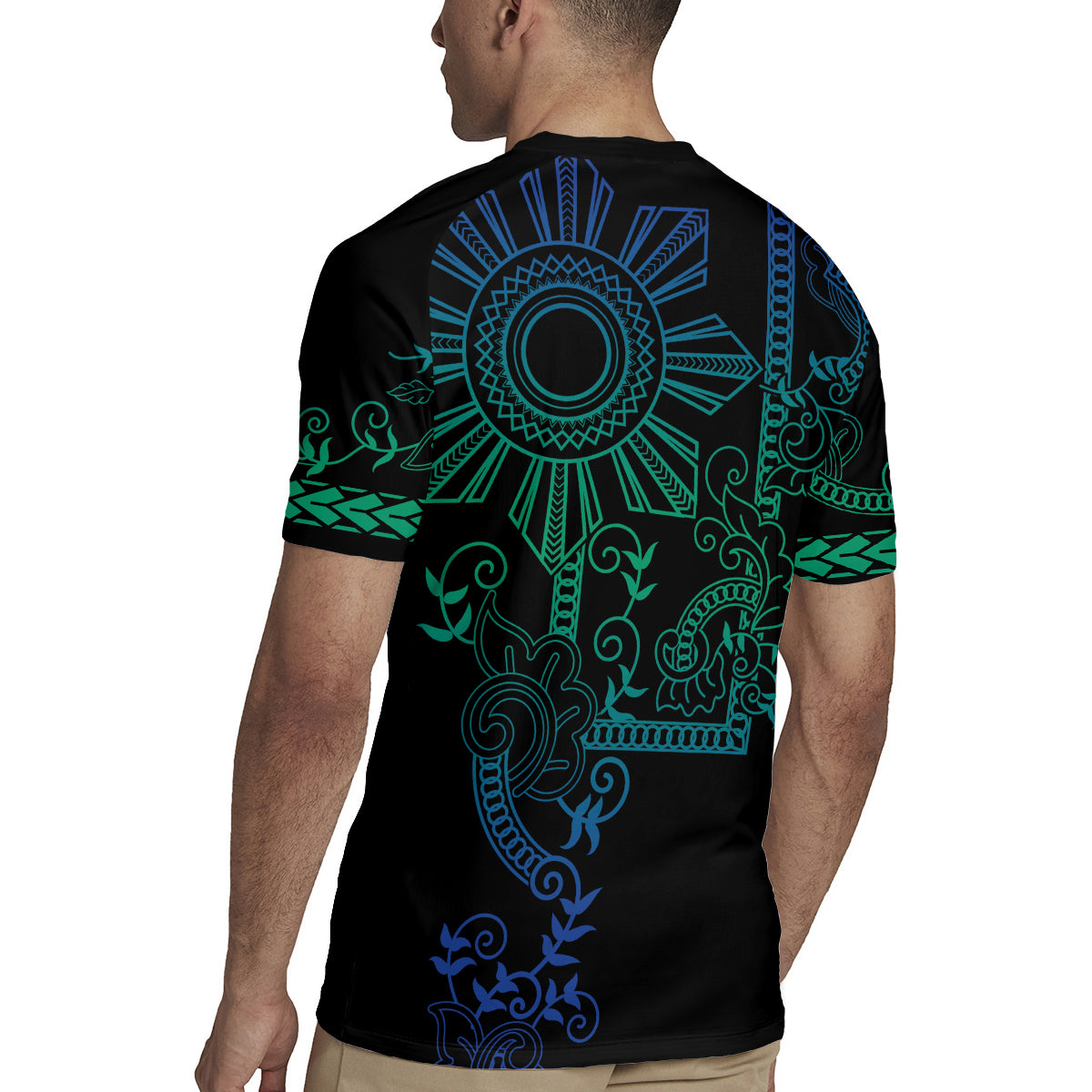 Filipino Sun Tribal Tattoo Rugby Jersey Philippines Inspired Barong Blue Art