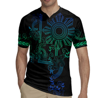 Filipino Sun Tribal Tattoo Rugby Jersey Philippines Inspired Barong Blue Art