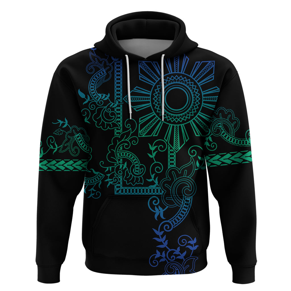 Filipino Sun Tribal Tattoo Zip Hoodie Philippines Inspired Barong Blue Art