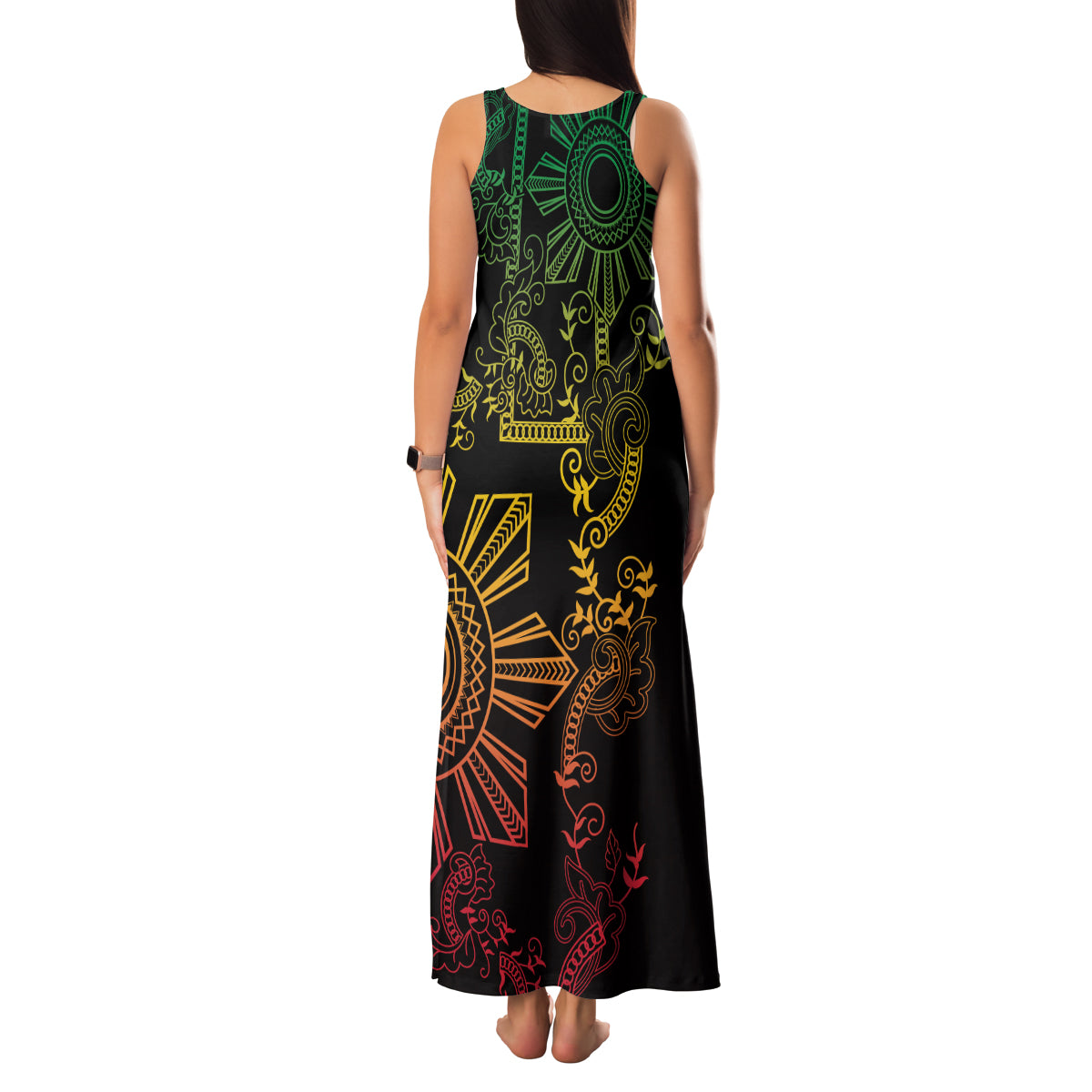 Filipino Sun Tribal Tattoo Family Matching Tank Maxi Dress and Hawaiian Shirt Philippines Inspired Barong Reggae Art