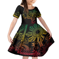 Filipino Sun Tribal Tattoo Kid Short Sleeve Dress Philippines Inspired Barong Reggae Art