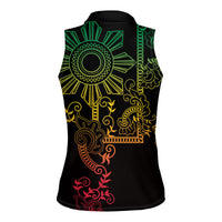 Filipino Sun Tribal Tattoo Women Sleeveless Polo Shirt Philippines Inspired Barong Reggae Art