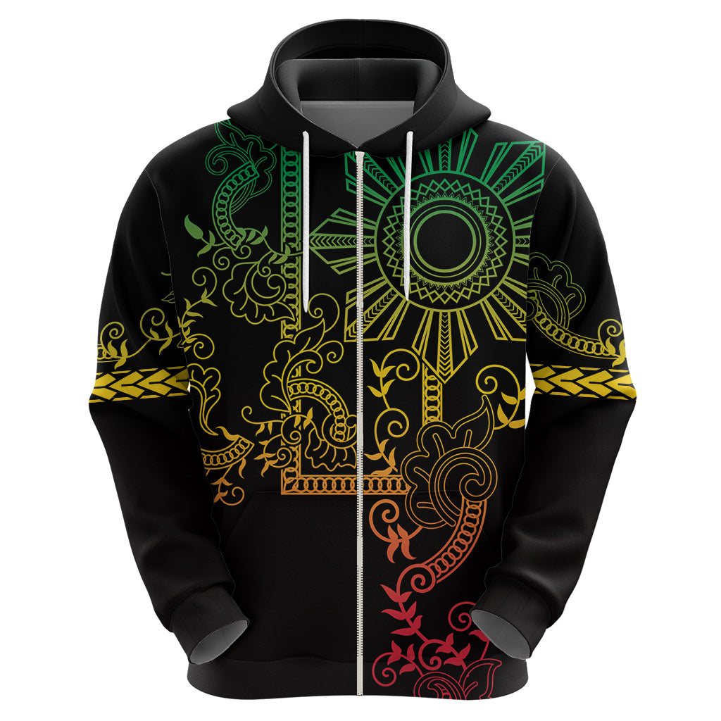 Filipino Sun Tribal Tattoo Zip Hoodie Philippines Inspired Barong Reggae Art