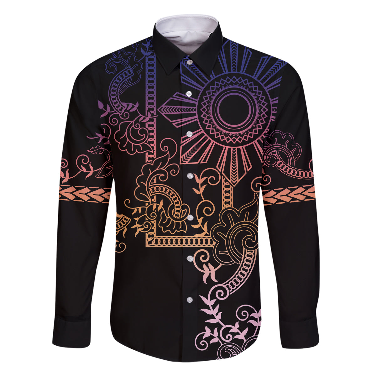 Filipino Sun Tribal Tattoo Family Matching Long Sleeve Bodycon Dress and Hawaiian Shirt Philippines Inspired Barong Pink Art