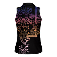 Filipino Sun Tribal Tattoo Women Sleeveless Polo Shirt Philippines Inspired Barong Pink Art