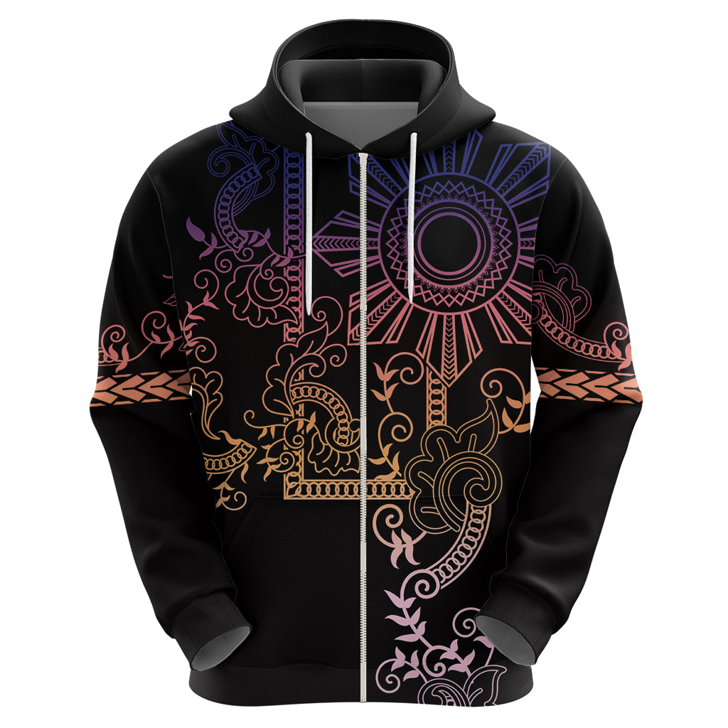 Filipino Sun Tribal Tattoo Zip Hoodie Philippines Inspired Barong Pink Art