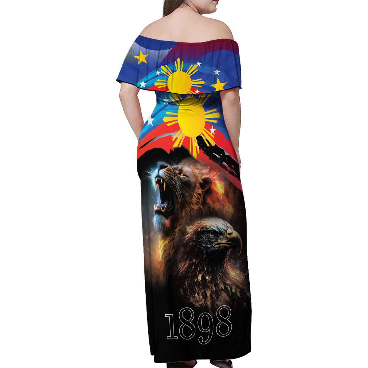 Philippines Lion and Eagle 1898 Family Matching Off Shoulder Maxi Dress and Hawaiian Shirt Pilipinas Maligayang Araw ng Kalayaan