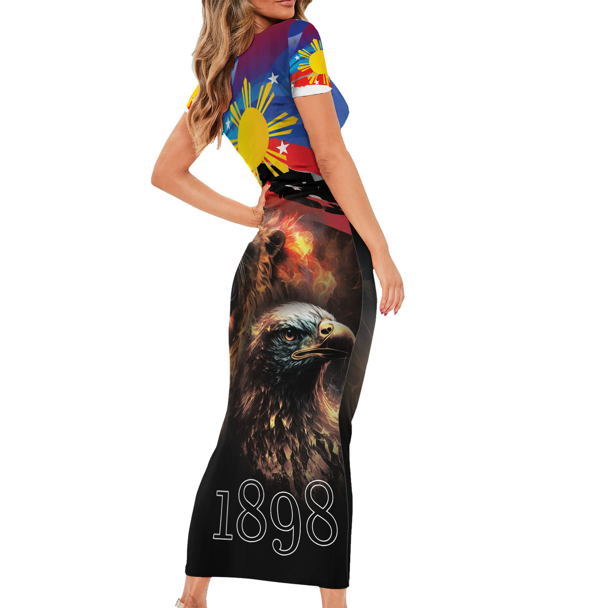 Philippines Lion and Eagle 1898 Short Sleeve Bodycon Dress Pilipinas Maligayang Araw ng Kalayaan