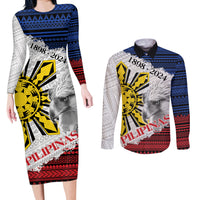 Philippines 126th Independence Day Couples Matching Long Sleeve Bodycon Dress and Long Sleeve Button Shirt Pilipinas Hunyo 12 Maligayang Araw ng Kalayaan