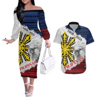 Philippines 126th Independence Day Couples Matching Off The Shoulder Long Sleeve Dress and Hawaiian Shirt Pilipinas Hunyo 12 Maligayang Araw ng Kalayaan
