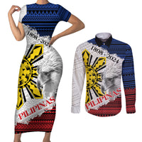 Philippines 126th Independence Day Couples Matching Short Sleeve Bodycon Dress and Long Sleeve Button Shirt Pilipinas Hunyo 12 Maligayang Araw ng Kalayaan