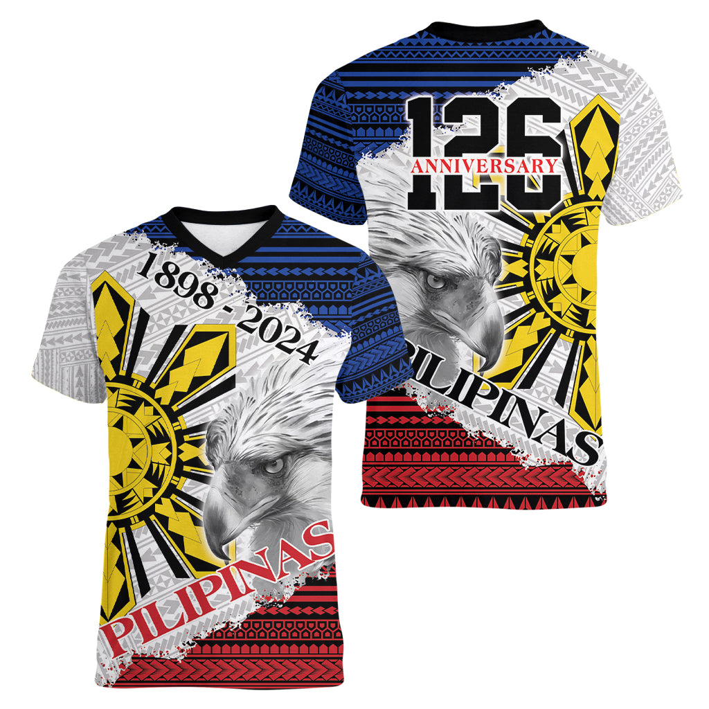 Philippines 126th Independence Day Women V-Neck T-Shirt Pilipinas Hunyo 12 Maligayang Araw ng Kalayaan