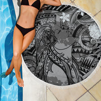 Pacific Beauty Girl Beach Blanket Black Polyneisan Tribal Vintage Motif