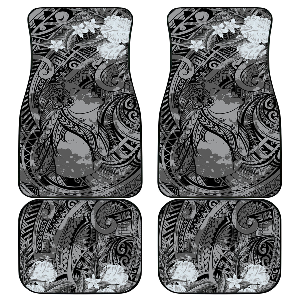 Pacific Beauty Girl Car Mats Black Polyneisan Tribal Vintage Motif