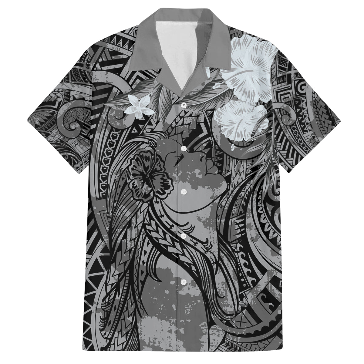 Pacific Beauty Girl Family Matching Tank Maxi Dress and Hawaiian Shirt Black Polyneisan Tribal Vintage Motif