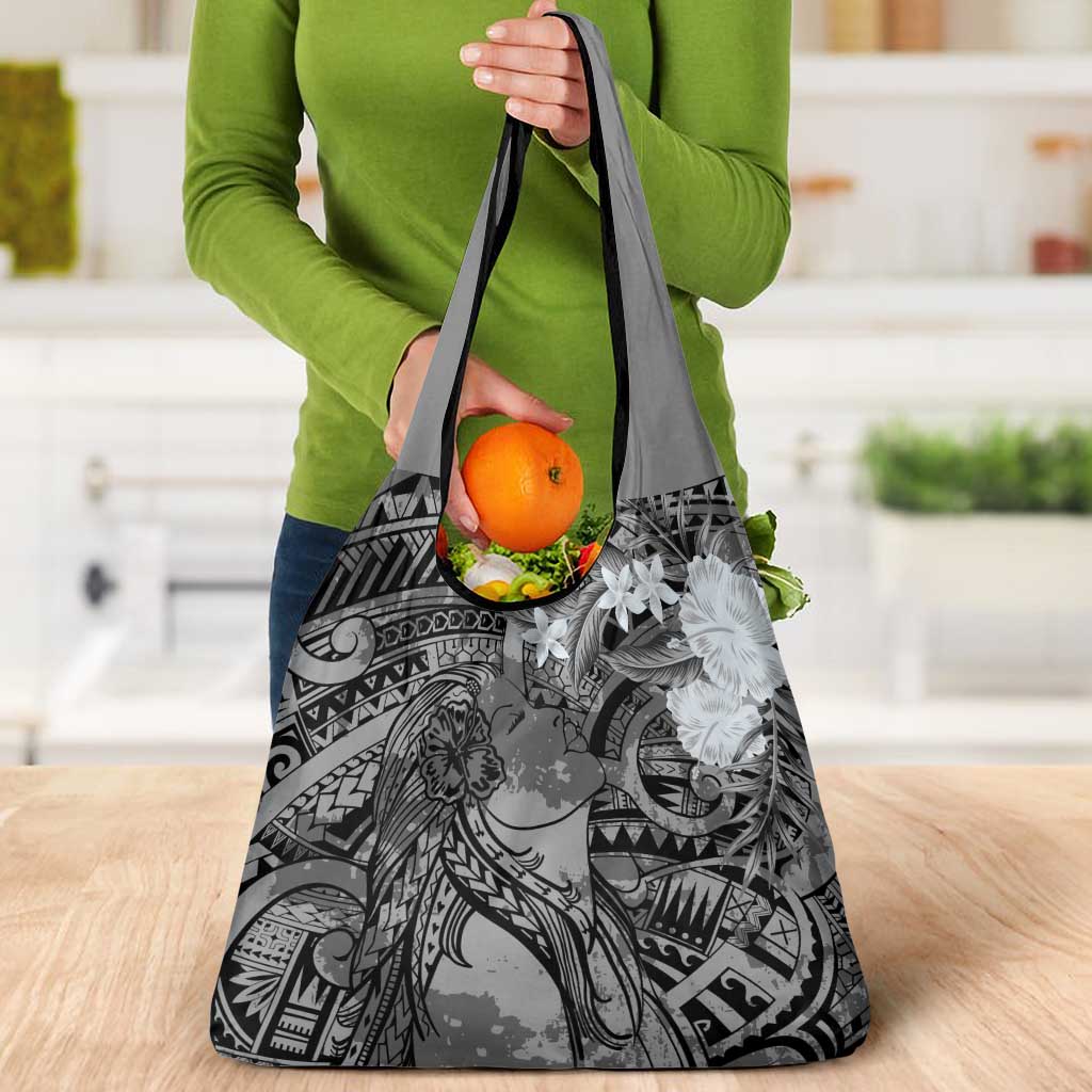 Pacific Beauty Girl Grocery Bag Black Polyneisan Tribal Vintage Motif