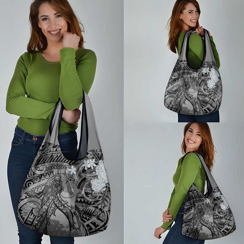 Pacific Beauty Girl Grocery Bag Black Polyneisan Tribal Vintage Motif