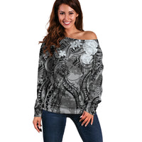 Pacific Beauty Girl Off Shoulder Sweater Black Polyneisan Tribal Vintage Motif LT9 Women Black - Polynesian Pride