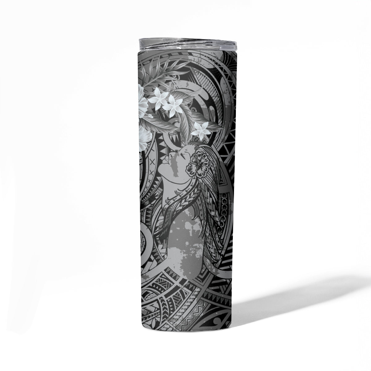 Pacific Beauty Girl Skinny Tumbler Black Polyneisan Tribal Vintage Motif
