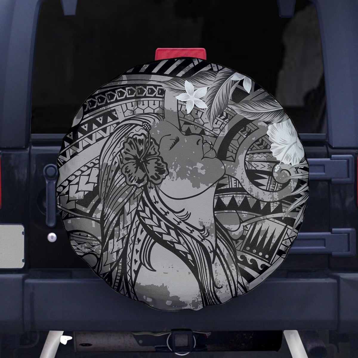 Pacific Beauty Girl Spare Tire Cover Black Polyneisan Tribal Vintage Motif LT9 - Polynesian Pride