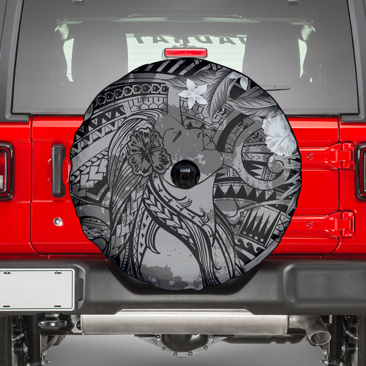 Pacific Beauty Girl Spare Tire Cover Black Polyneisan Tribal Vintage Motif LT9 - Polynesian Pride