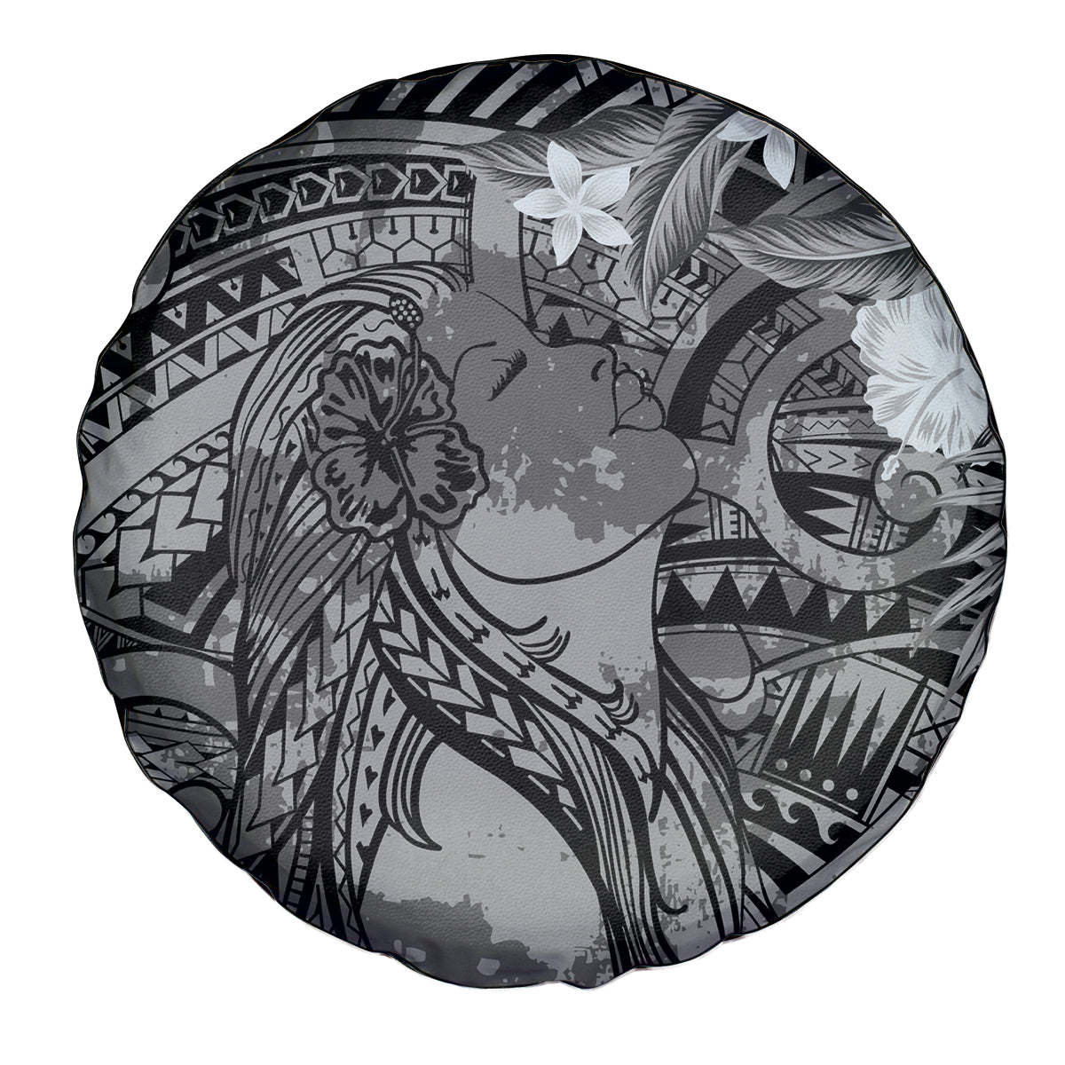 Pacific Beauty Girl Spare Tire Cover Black Polyneisan Tribal Vintage Motif LT9 - Polynesian Pride