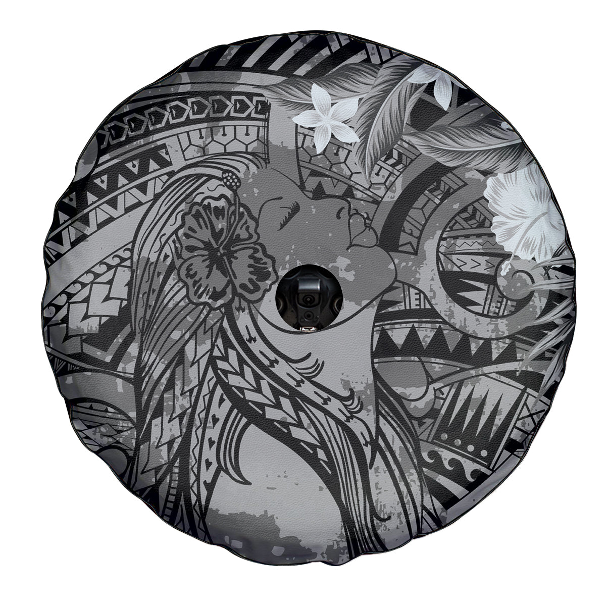 Pacific Beauty Girl Spare Tire Cover Black Polyneisan Tribal Vintage Motif LT9 - Polynesian Pride